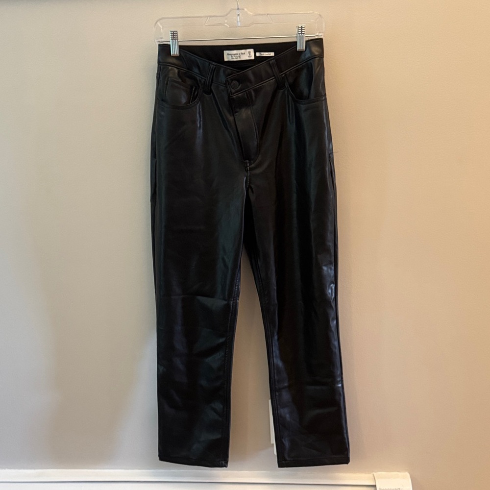 Abercrombie & Fitch Shiny Black Vegan Leather Trousers size 28/6s